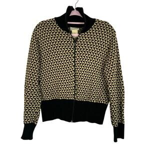 Hennes Collection Black & Brown Long Sleeve ZipUp Moc Turtleneck Sweater Size XL